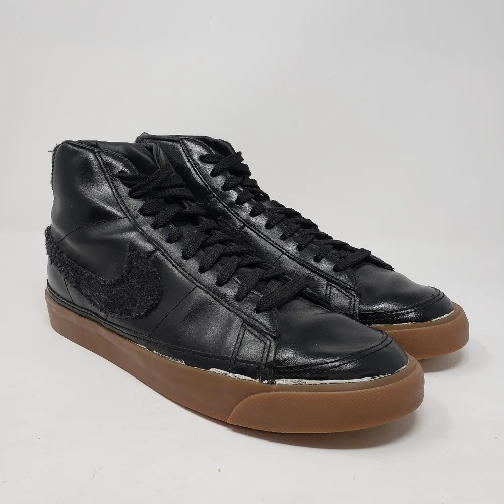 Nike Blazer mid sneakers black leather embroidered swoosh gum sole size 9